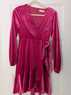 Altar'd State Fuchsia Pink Velvet  Faux Wrap Mini Dress Women's Small